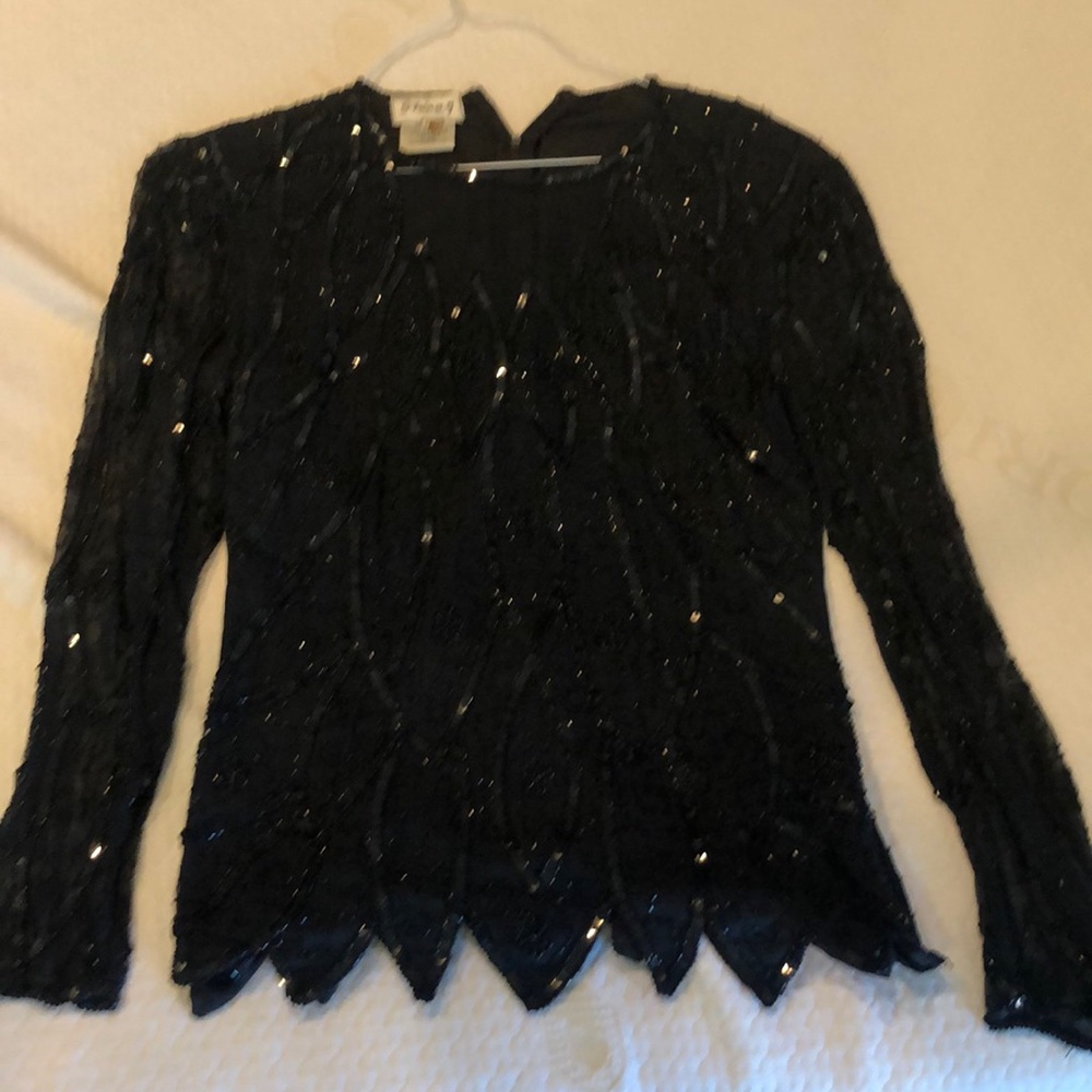 Ladies black sequin long sleeve fancy blouse